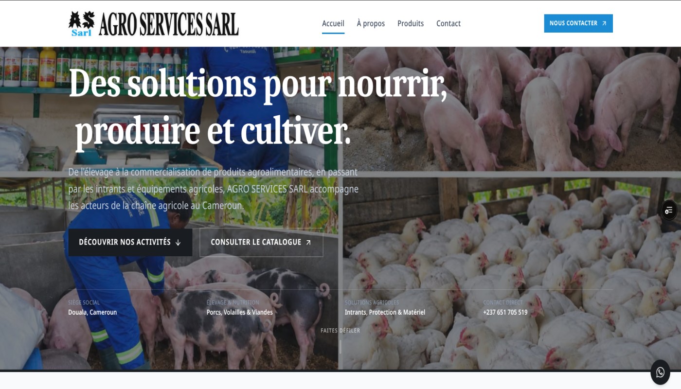Capture AGRO SERVICES SARL — site vitrine et catalogue agropastoral au Cameroun