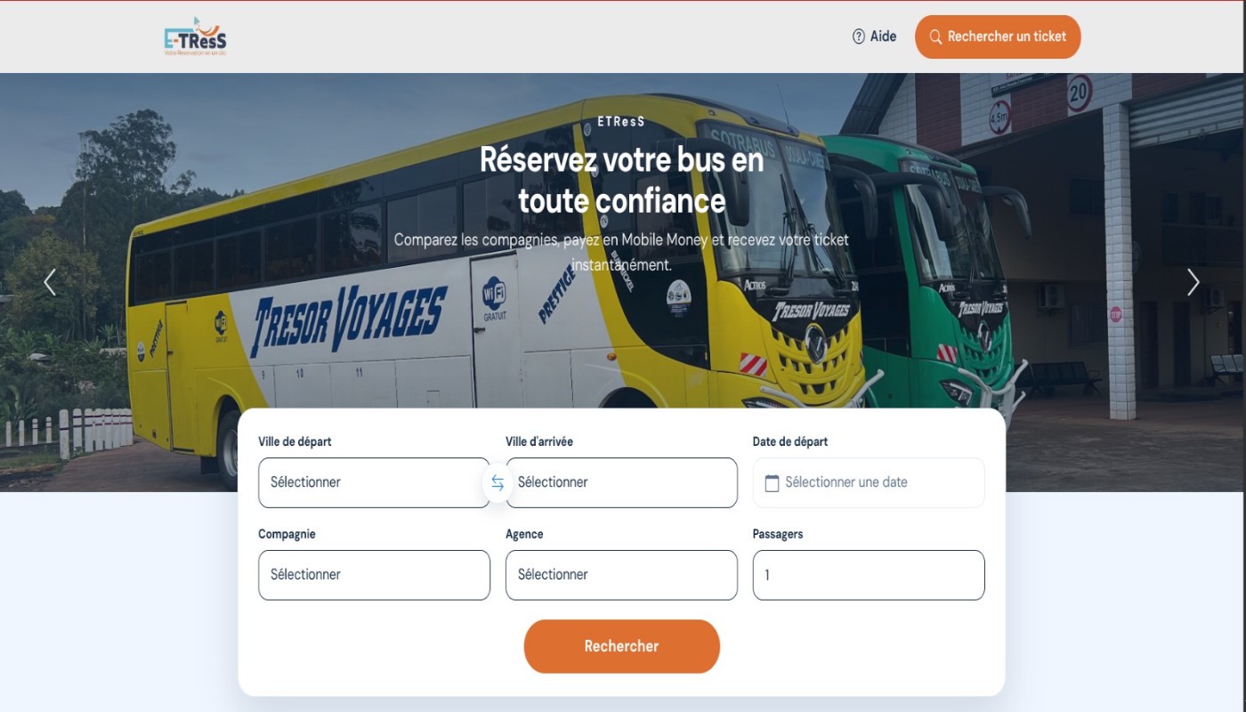 Capture e-tress — réservation de billets de bus en ligne au Cameroun
